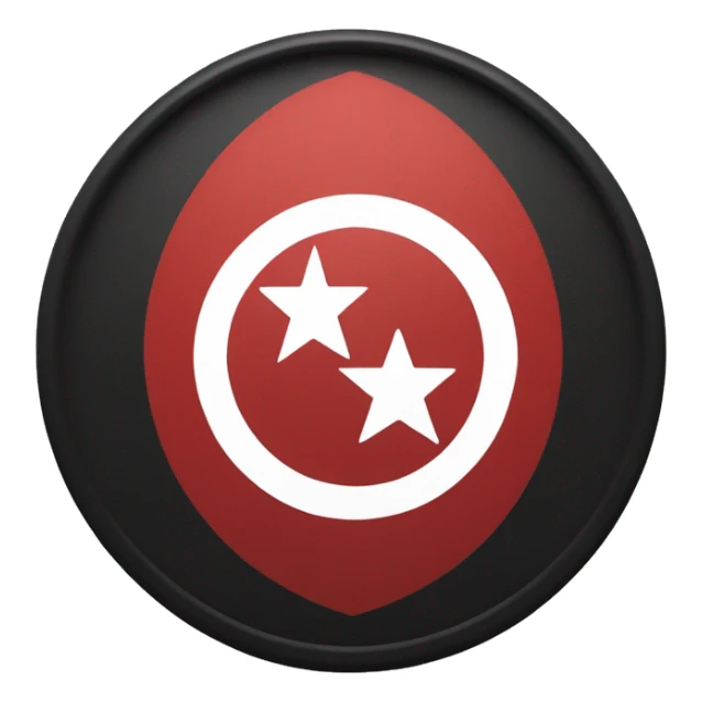 flag featured a red background with a white circular field at the center, overlaid with a bold black geometric emblem sticker