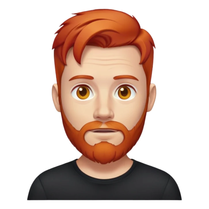 white tech man with red hair, red beard, honey eyes. No forehead wrinkles & black shirt. sticker