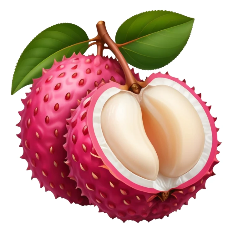 lychee fruit with reddish-pink rough outer skin, some peeled showing white juicy flesh sticker