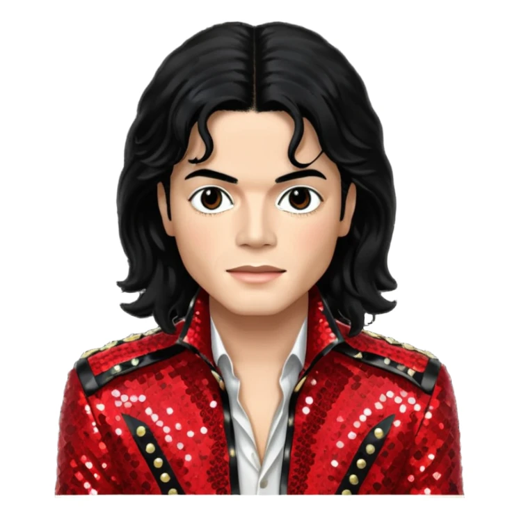 Michael Jackson with light skin, long black hair, red sequin outfit sticker