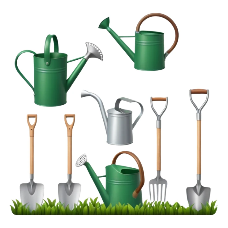 gardening tools collection with shovel rake watering can sticker