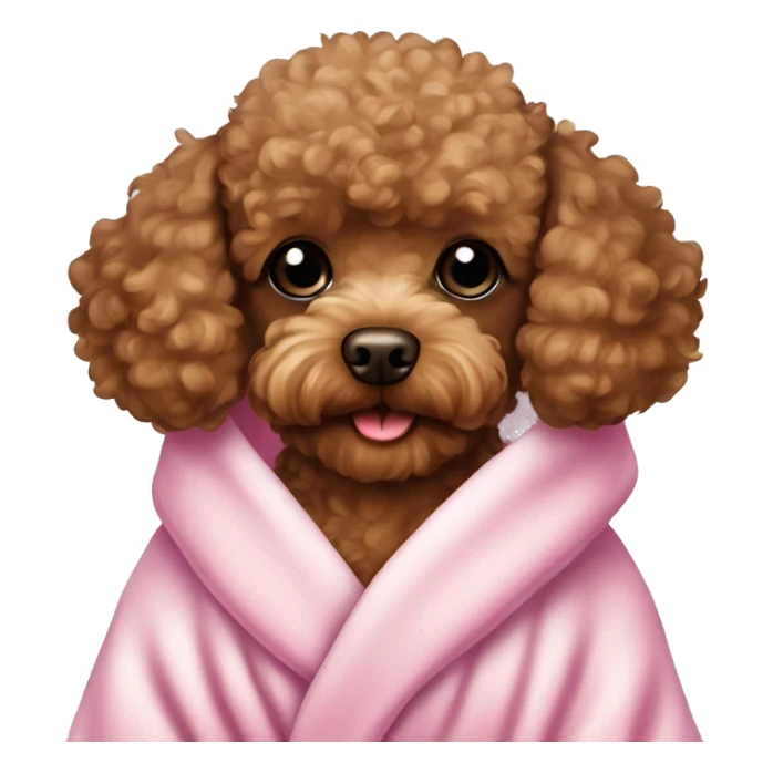 Brown toy poodle wearing a bath robe  sticker