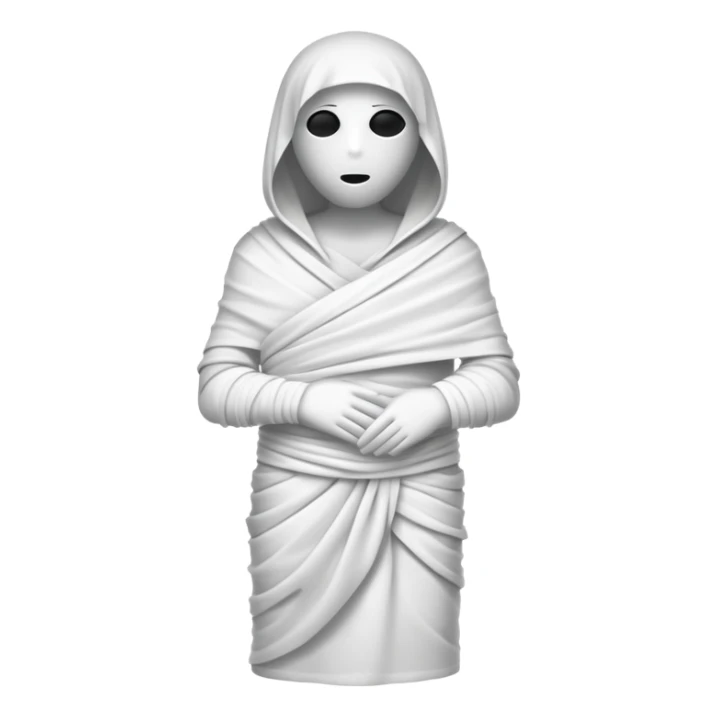 A silhouette of a figure being wrapped in fabric, like a mummy sticker