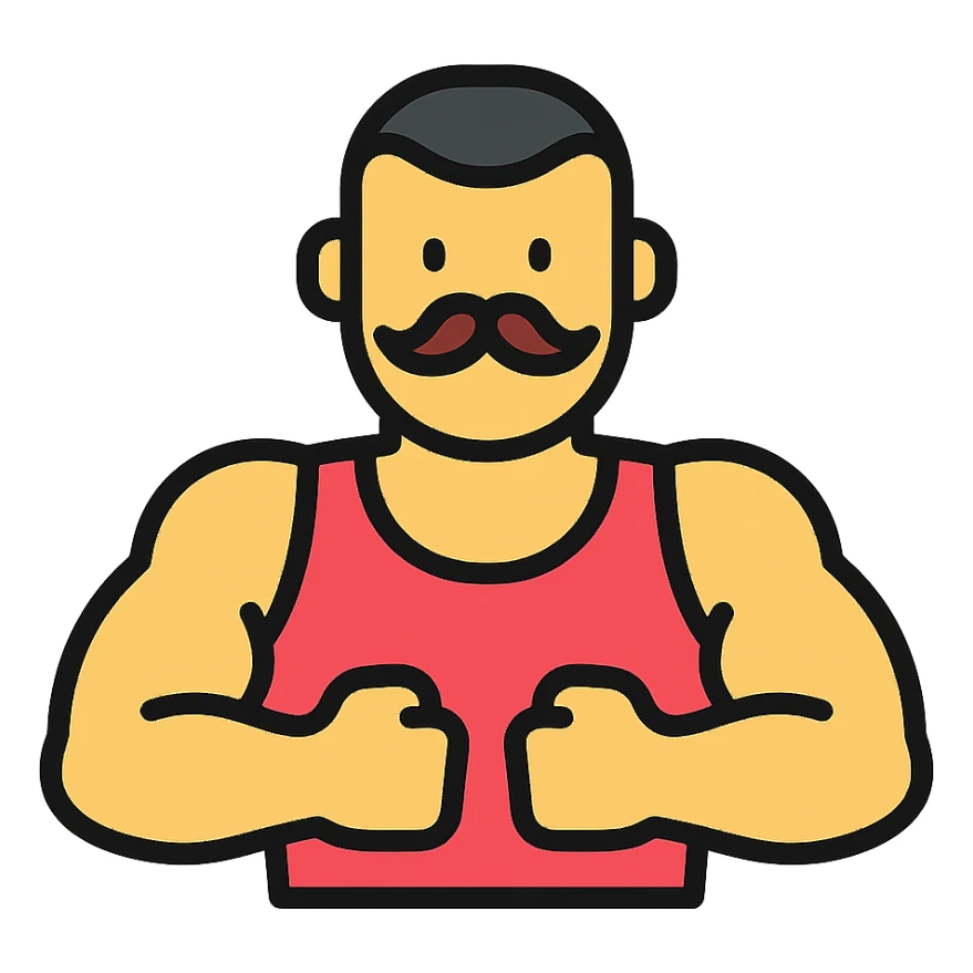 icon vpn app, call warrior, muscular man, buzz cut and Handlebar moustache in the style of an icon sticker