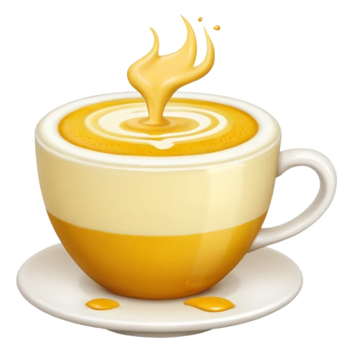 White ceramic cup of golden turmeric latte, soft pink background sticker