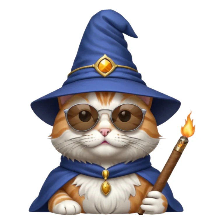 make a cat smoking a cigar with sunglasses and a wizard hat on sticker
