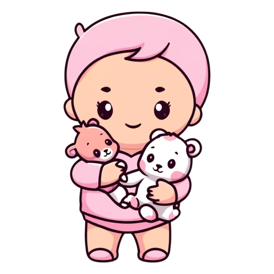 adorable baby in pastel pink outfit with pink teddy bear sticker