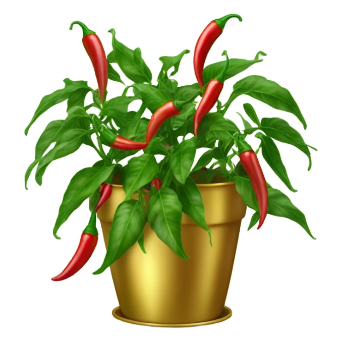 Chili plant in large gold pot sticker