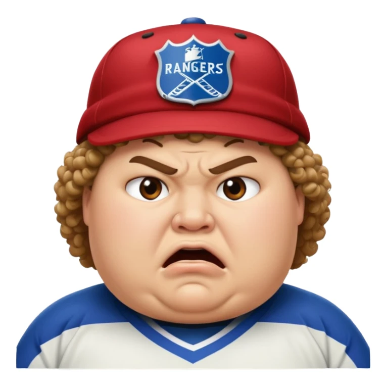angry face curly hair and rangers hockey hat obese face sticker