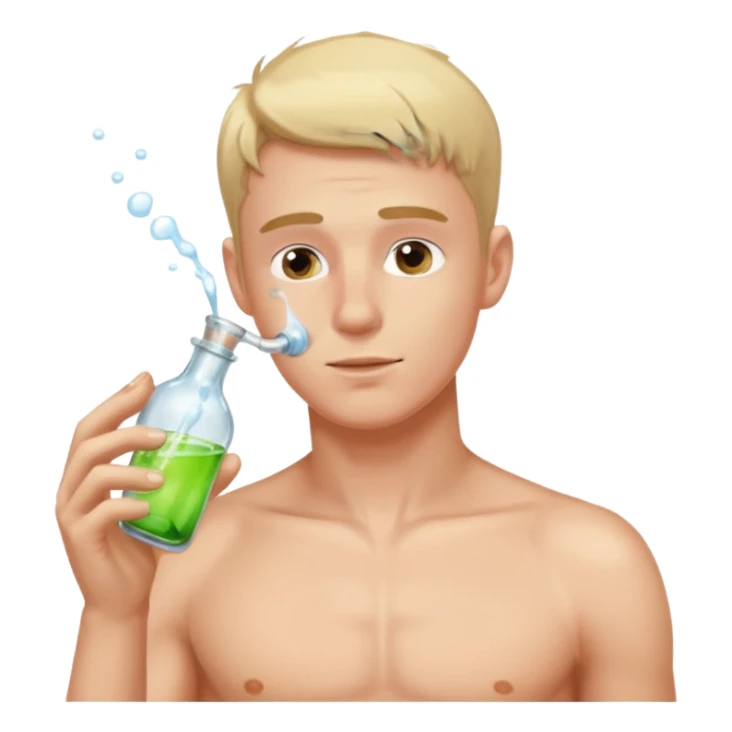 Shirtless white gay male sniffing small bottle sticker