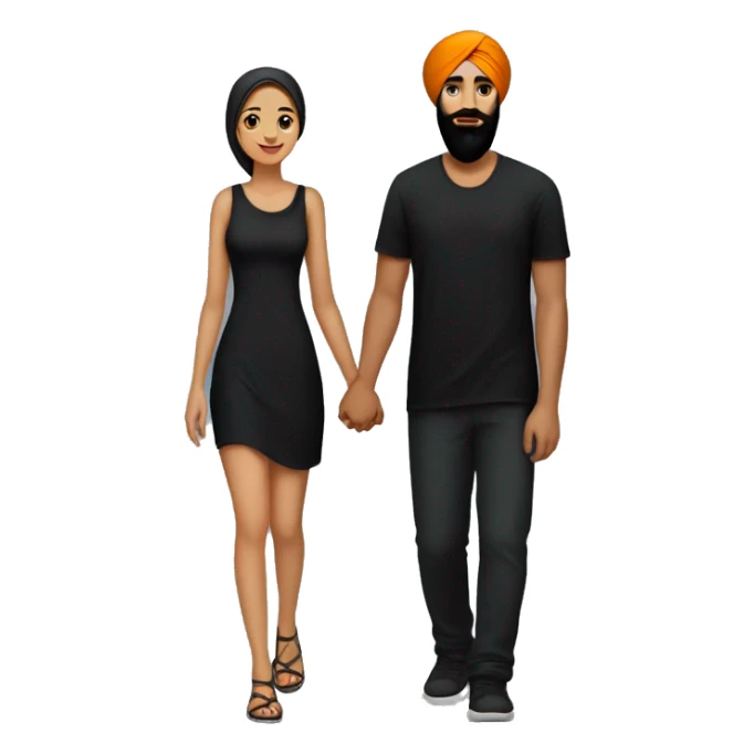 A male sikh, with a goatee and black clothes ,  holding hands with his girlfriend in a black sundress sticker