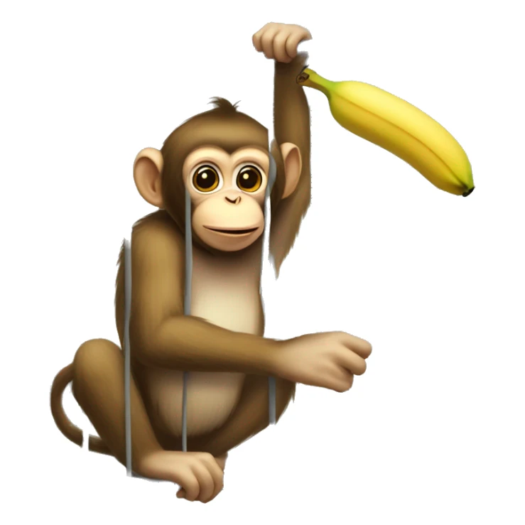 The monkey's outside. Banana inside the cage.  Monkey trying to get the banana out of the cage sticker