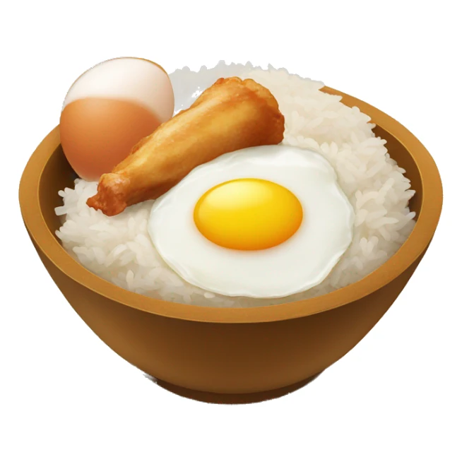 a bowl of rice with double sunny side up eggs and 2 chicken drumstick sticker