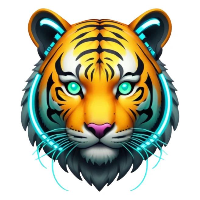 Cyberpunk tiger with neon lights and implants sticker