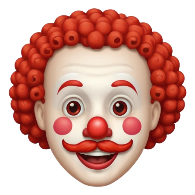 Classic clown — curly mustache, red nose sticker