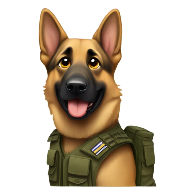 German Shepard wearing Ukraine military vest sticker