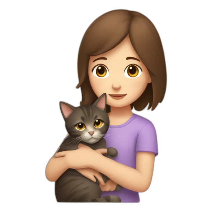 Girl with brown shoulder length hair cuddling a cat sticker