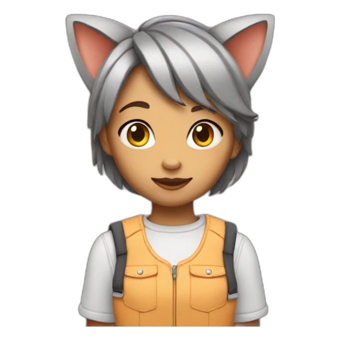 A tomboy girl wearing cat’s ears  sticker