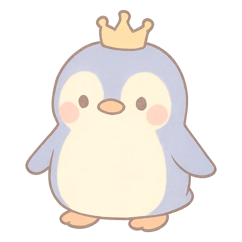 pastel toon style penguin with a crown sticker