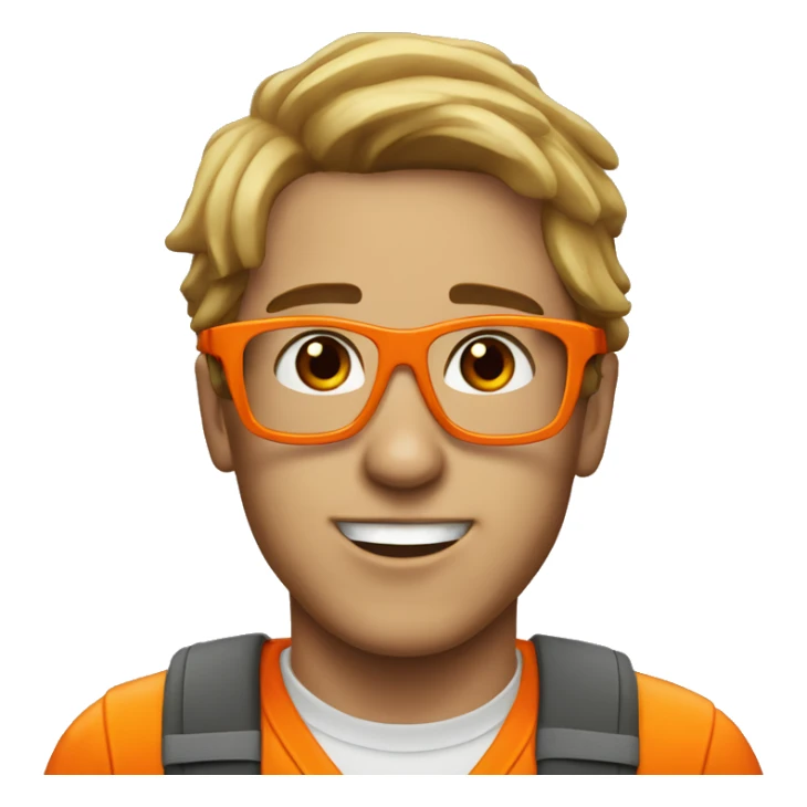 Young man with safety orange helmet, glases and earplugs sticker