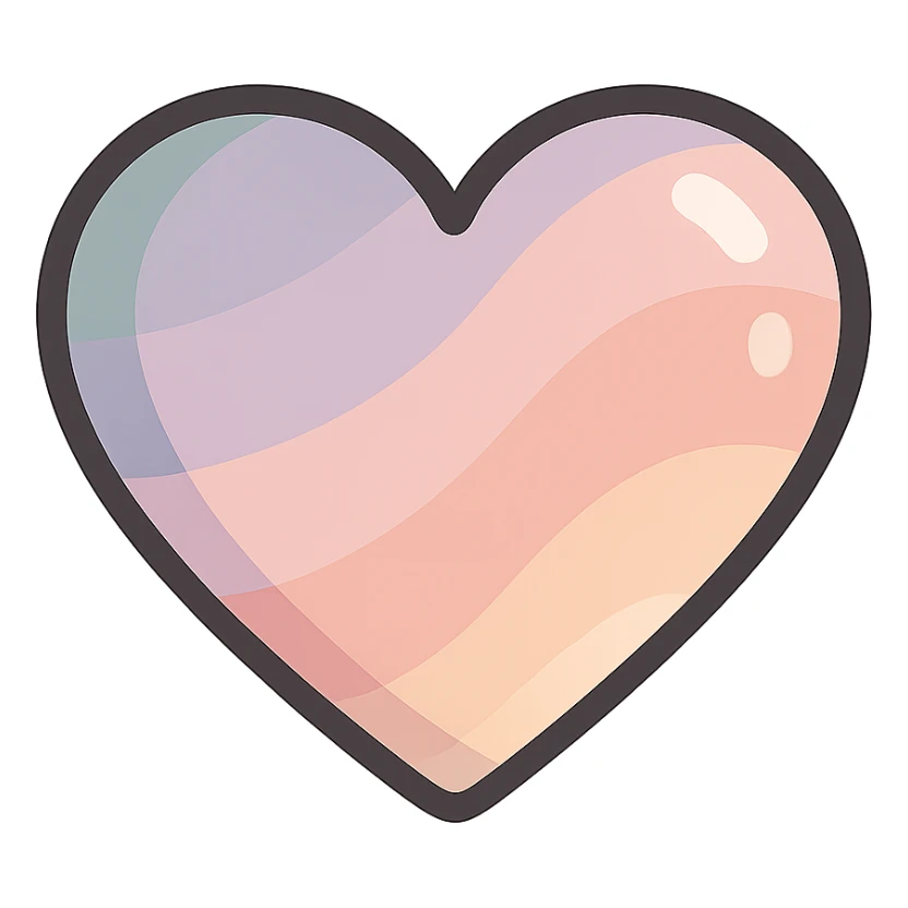 cute heart shape, icon-color-outlined style, detailed shadows and highlights, thin clean contours, soft rounded shapes, pastel palette #98B5BC, #B5B3C1, #C9A3C9, #E4C0CA, #F7DCD1, #F7C0AA, modern Japanese pop art and sticker aesthetic, soft lighting, transparent background sticker