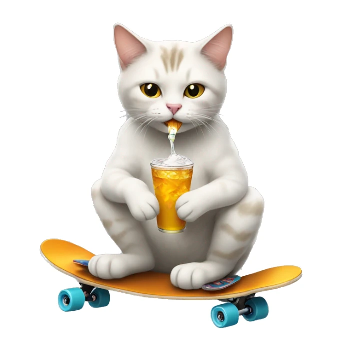 awesome cat drinking soda on a skateboard  sticker