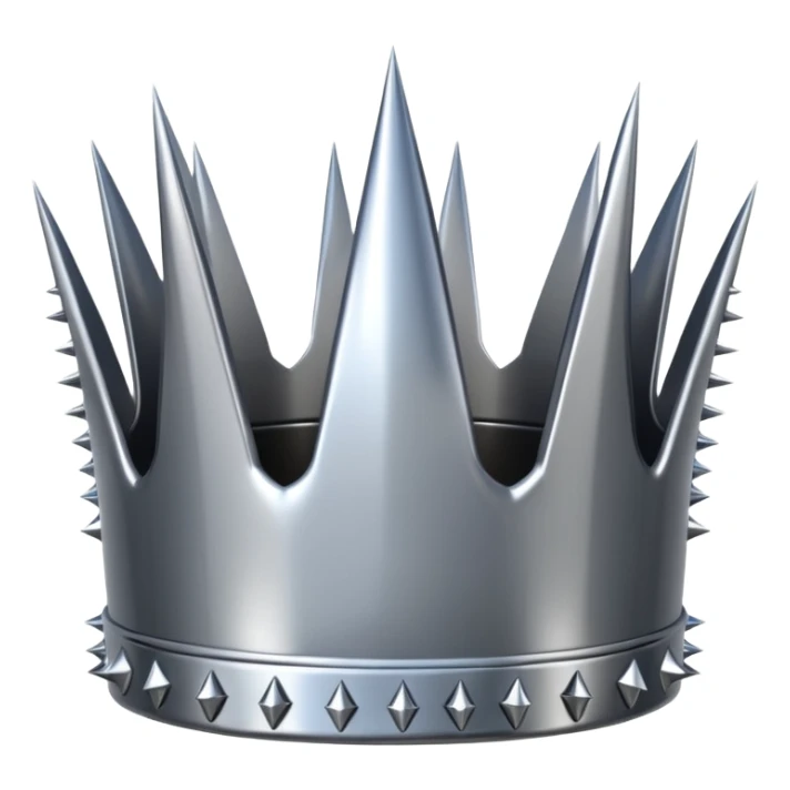 A spiked crown emoji made of silver chrome, sharp yet rounded metallic spikes, glossy reflections, aggressive luxury swag aesthetic, iOS emoji style, centered, clean white background sticker