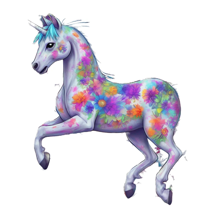 Trippy patchwork Zombie Pegasus unicorn psychedelic flowers floral groovy art neon rave raving sticker
