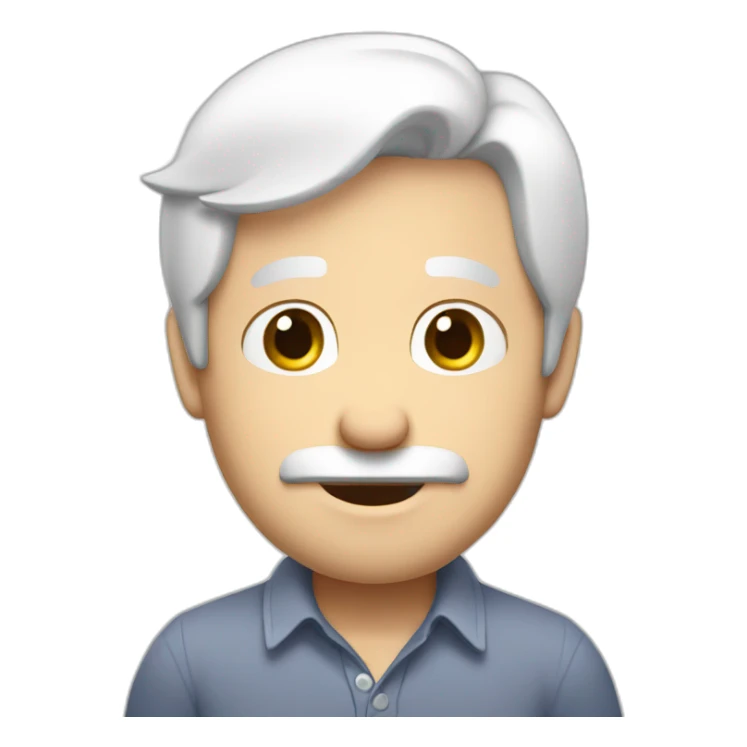 European shy guy with white hair wearing a shirt sticker