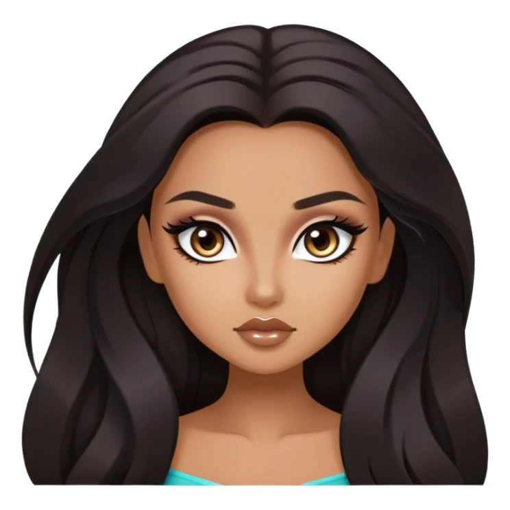 dark long hair, pretty eyes, pretty makeup, pretty bratz baddie sticker