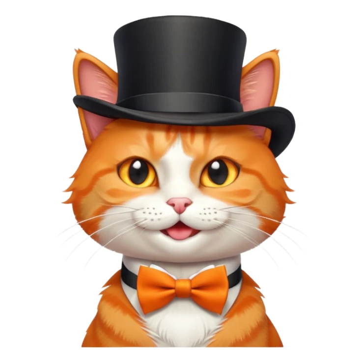 playful orange cat in a top hat and bow tie, winking sticker