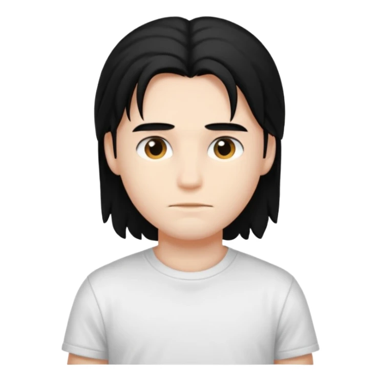 An emoji of a soft boy with black long hair and pink background. sticker