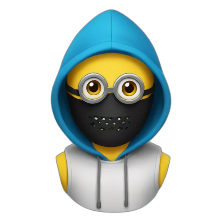 minion in a black mask and a blue sleeveless hood sticker