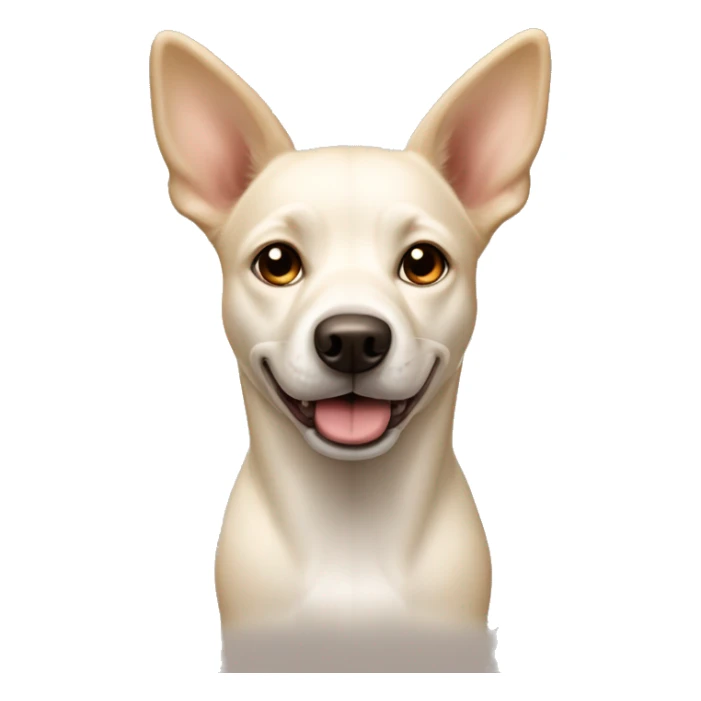 cream white colored dog, pointy ears, brown eyes, light brown nose sticker