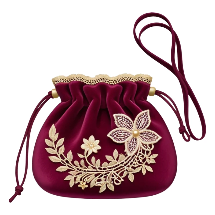 velvet pouch with lace and sparkling dust sticker