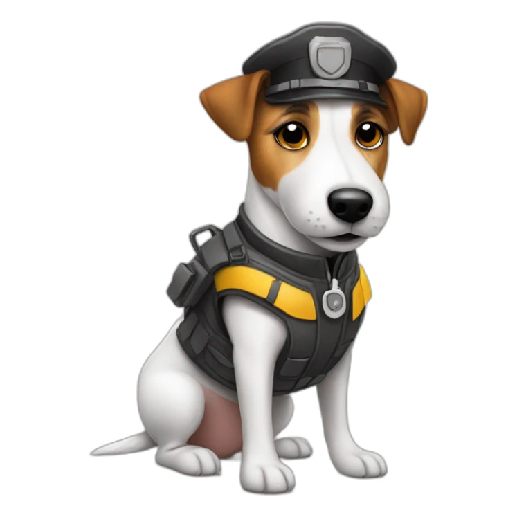 a jack russell terrier dog who works as a switchman and wears a bulletproof vest sticker