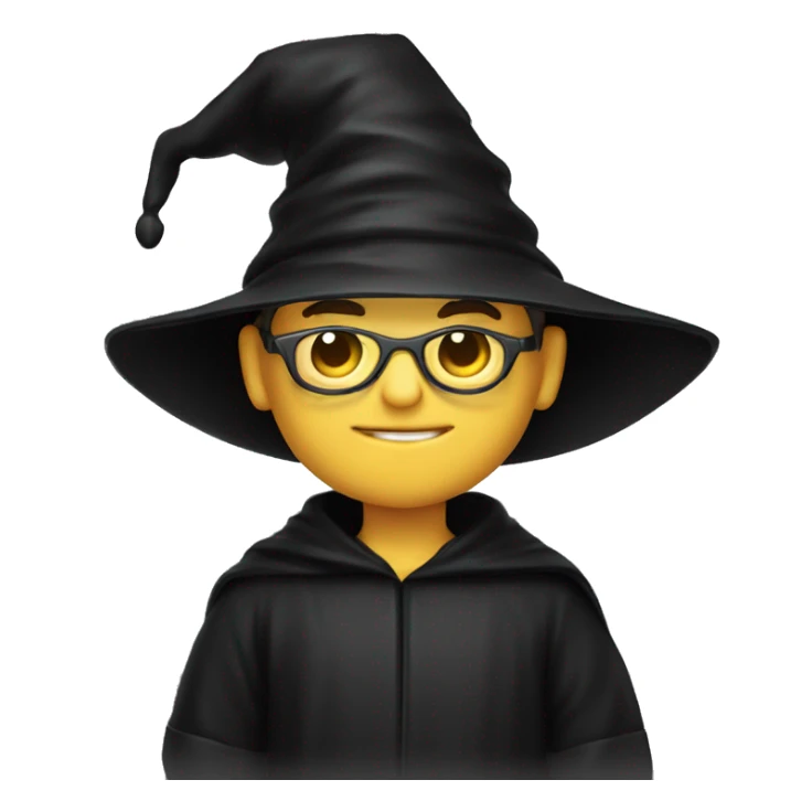 Caucasian boy with sunglasses wearing a black wizard hat sticker