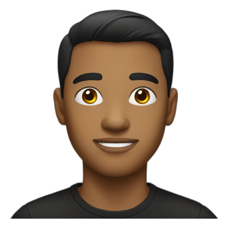 young American man, black hair, shaved, black tshirt sticker