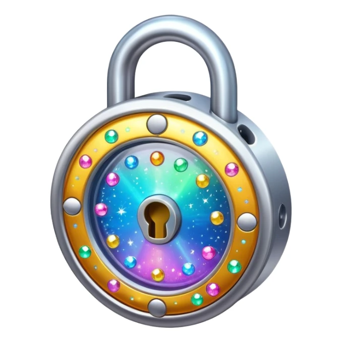 A magical lock with colorful sparkles and mystical glow around it sticker