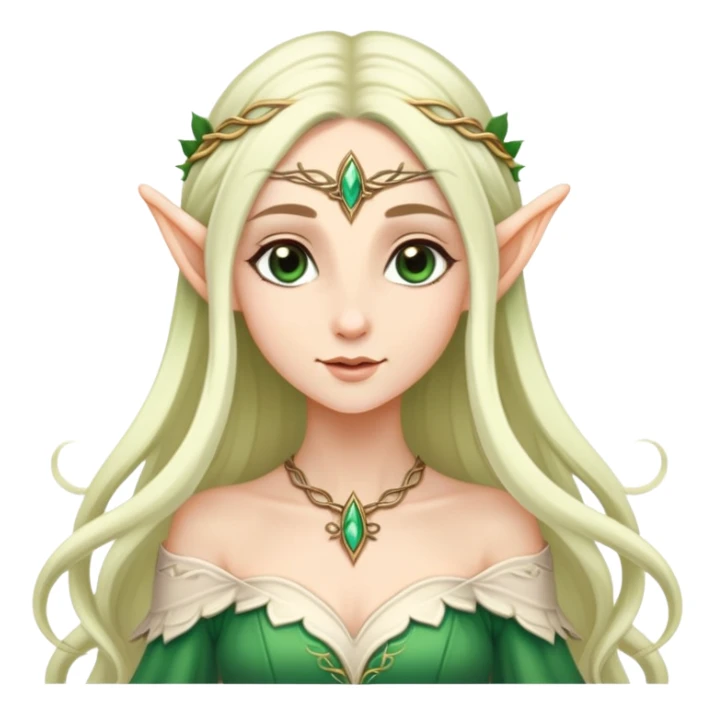very feminine elf with long flowing hair, delicate features, elegant dress sticker