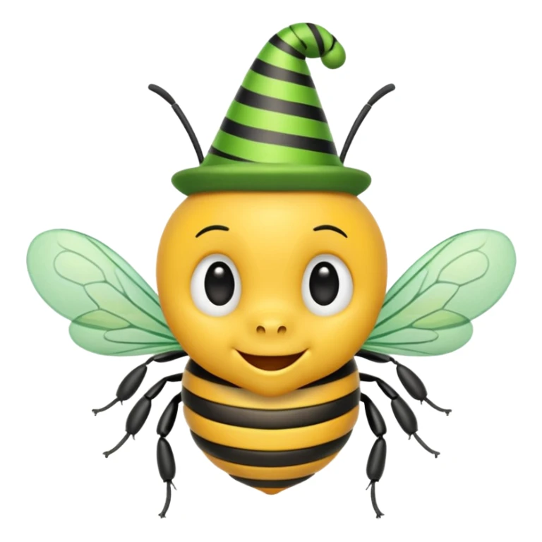 Bees with green Birthday Hat, Happy bee with striped party hat sticker
