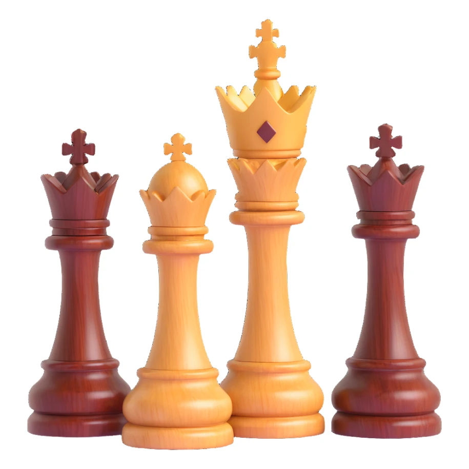 three chess kings made of rich mahogany wood, elegant style, 3D, grouped sticker