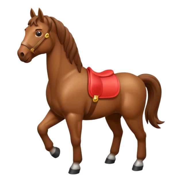 horse standing, isometric view, apple emoji style sticker