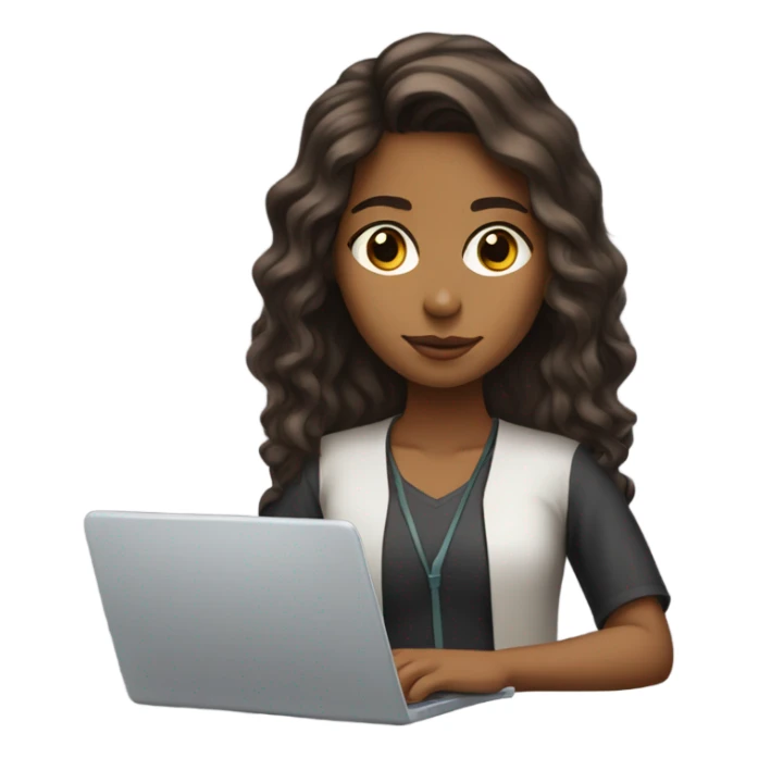 Medium hair Brown girl, computer science intern with a laptop  sticker