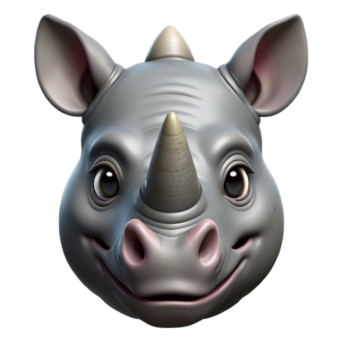 Cinematic Comical Rhinoceros Portrait Emoji, Head tilted dramatically with an exaggeratedly amused expression, featuring a striking, glossy slate-gray hide with a boldly textured horn, wide, expressive eyes filled with playful disbelief, Simplified yet hilariously expressive features, highly detailed, glowing with a slightly sassy glow, high shine, dramatic yet playful, stylized with an air of cheeky wild mischief, bright and endearing, soft glowing outline, capturing the essence of a spirited and over-the-top rhinoceros, so meme-worthy it feels like it could charge its way into internet fame instantly! sticker