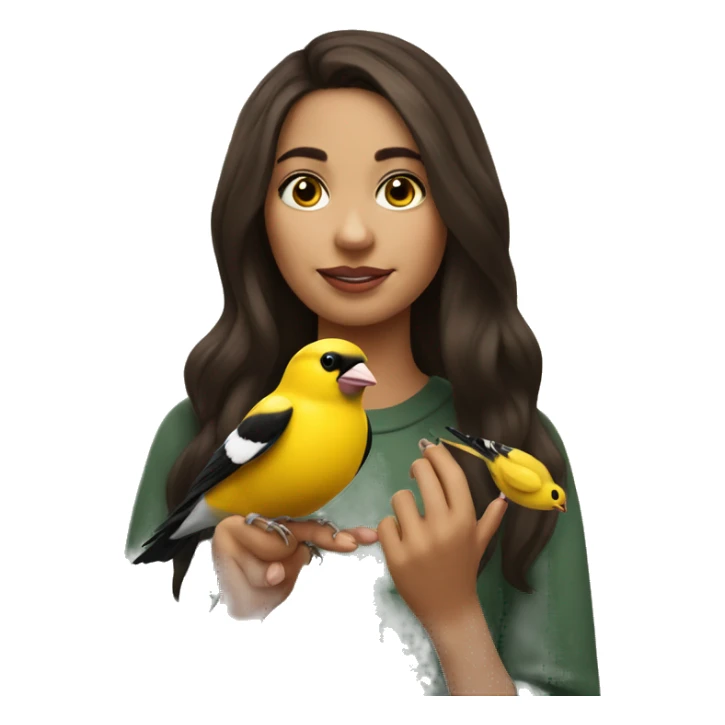 brunette girl with goldfinch perched on finger sticker