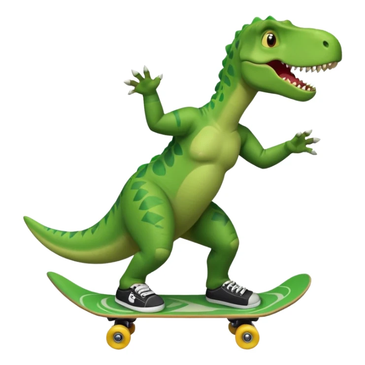 Dinosaur skateboarding at the skate park wearing a t-shirt and doing six seven and dancing sticker