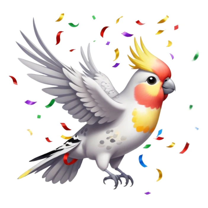 cockatiel bird flying with confetti arount it  sticker
