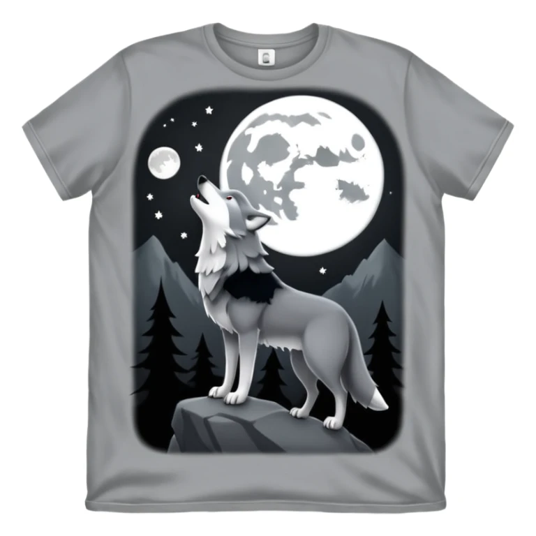 A grey tshirt wth a wolf howling at the moon on it sticker