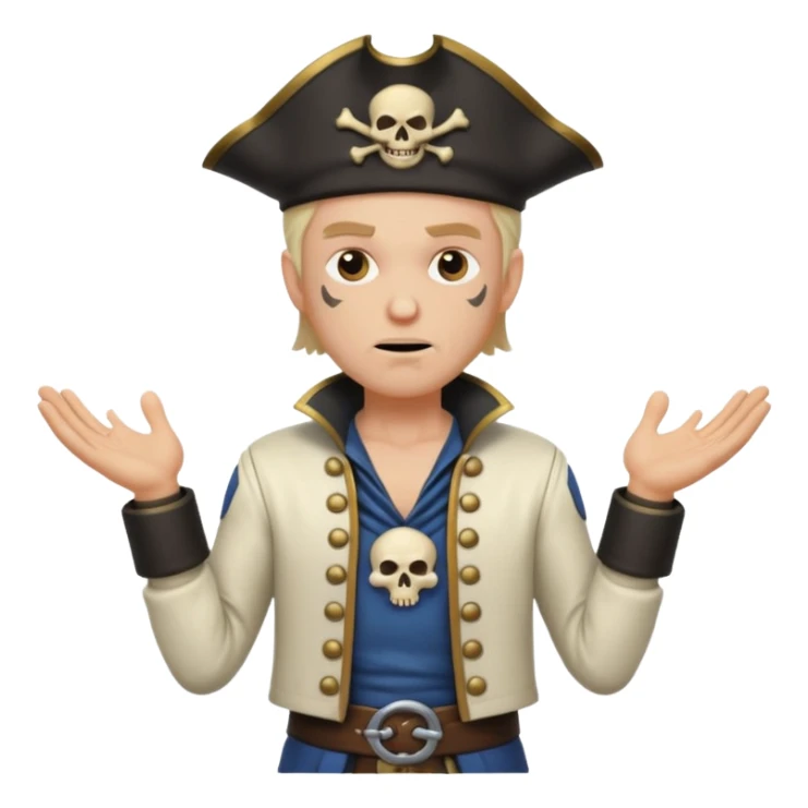 animated emoji for a player called prophet of doom I Dont Know shruging emote needs to be white male space pirate themed and dark aesthetic  sticker